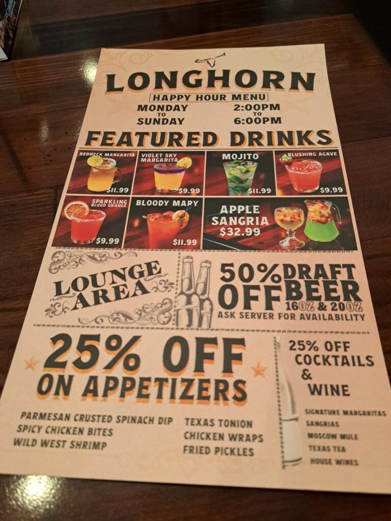 LongHorn Steakhouse Happy Hour Menu